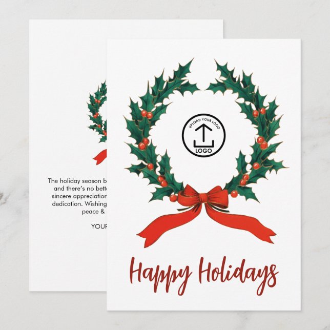 Carte Wreath Moderne Votre Logo Joyeuses Fêtes (Devant / Derrière)
