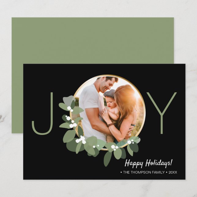 Carte Wreath or moderne Joie de Noël Photo (Devant / Derrière)