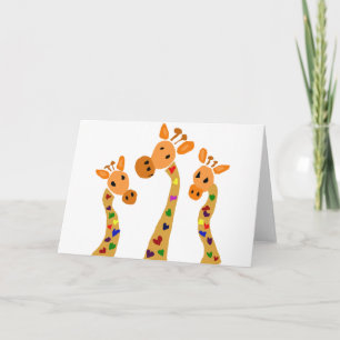 Carte WW - Giraffe et Coeurs Caricature d'art primitif