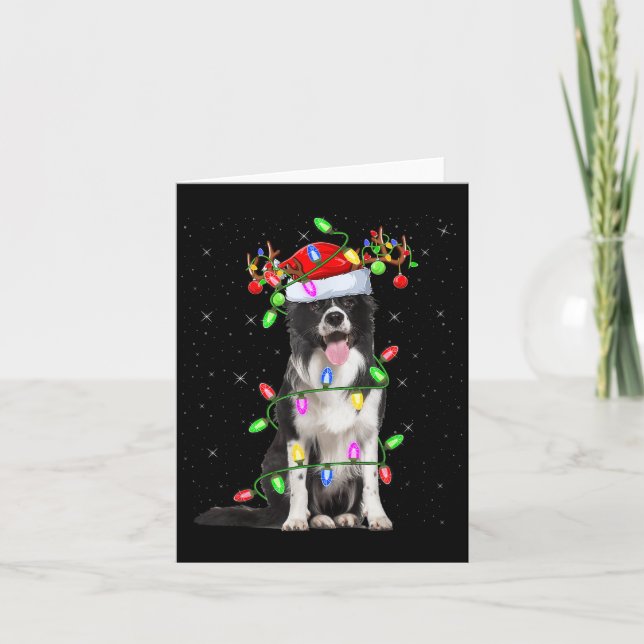 Carte Xmas Holiday Lighting Santa Border Collie Dog Chri (Devant)