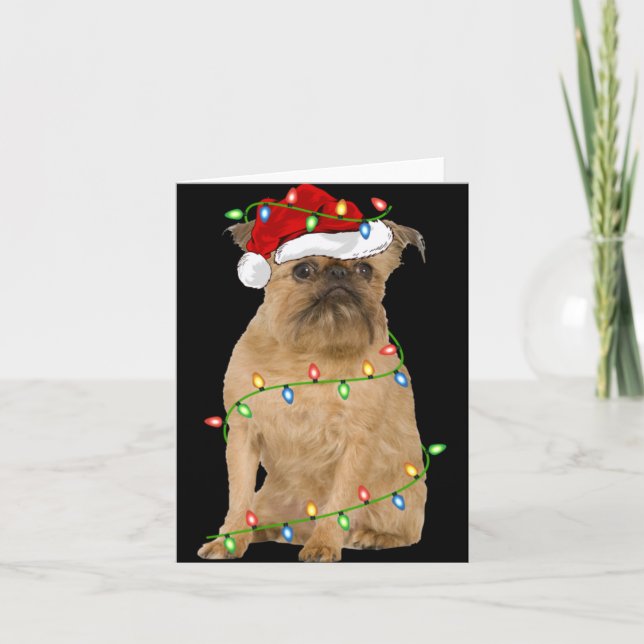 Carte Xmas Lights Santa Hat Brussels Griffon Dog Christm (Devant)