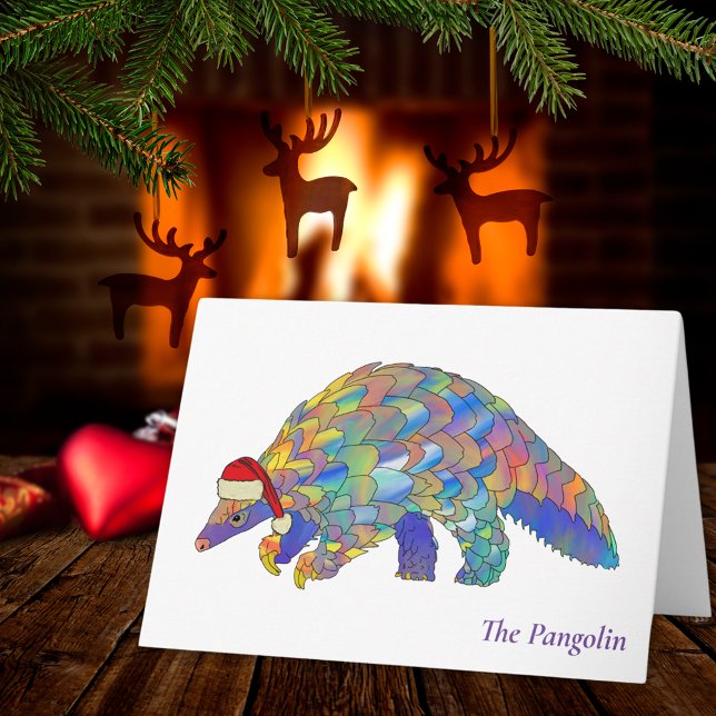 Carte Xmas Pangolin Espèces menacées Espèces animales (Christmas pangolin cute colorful animal art holiday greetings card)