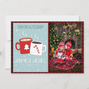 Carte Xmas PHOTO Buffalo Plaid Moderne Folk Art Hot Coco