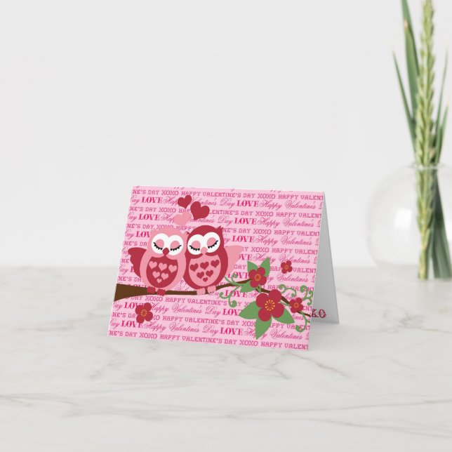 Carte XOXO Heureuse Sainte-Valentin pour chouettes (Devant)