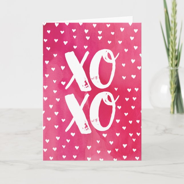 Carte XOXO Pink Watercolor Valentine's Day Card (Devant)