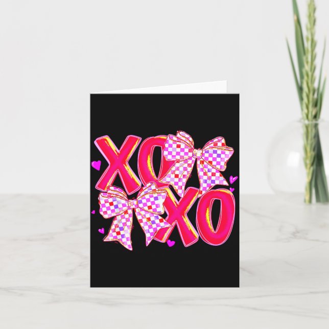 Carte Xoxo Valentines Day Love Funny Coquette Bow Checke (Devant)