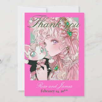 Carte Y2K Pink Anime Gothic Cat Wedding Thank You Card