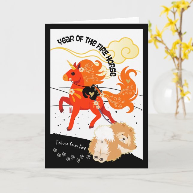 Carte YEAR OF THE HORSE Chow (Fleur jaune)