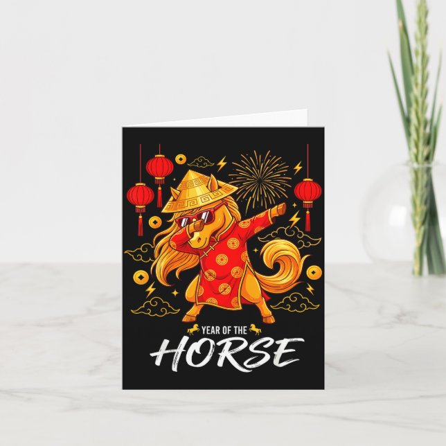 Carte Year Of The Horse Dabbing Zodiac Horse Chinese New (Devant)