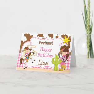 Carte Yeehaw Cowgirl Western fête d'anniversaire
