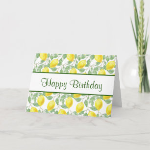 Carte Yellow Lemons with Green Leaves Pattern Birthday