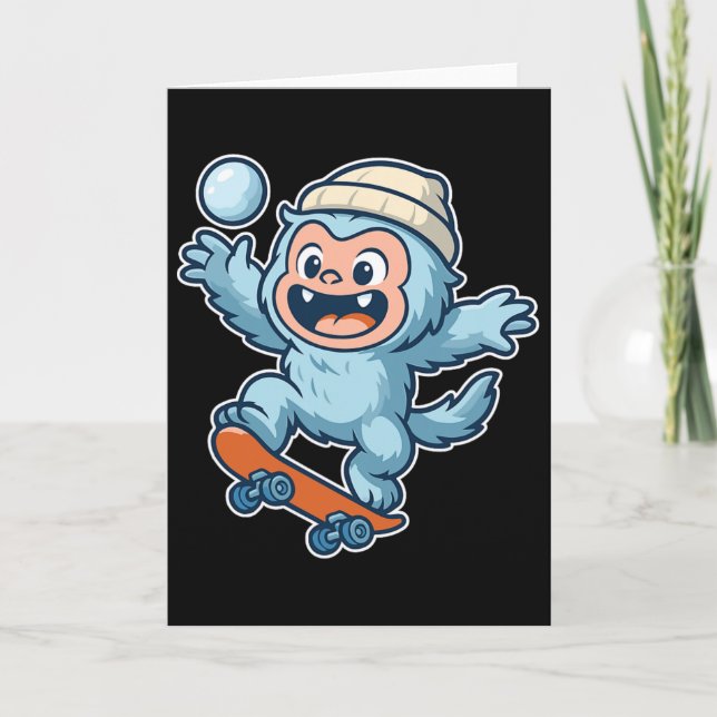 Carte Yeti Snowll Skateboard Fun  (Devant)
