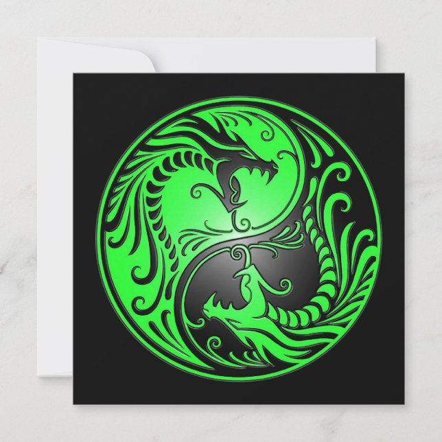 Carte Yin Yang Dragons, vert et noir (Devant)