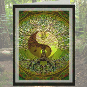 Carte Yin Yang Mandala vert avec arbre de vie
