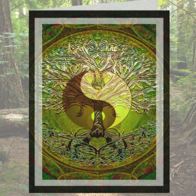 Carte Yin Yang Mandala vert avec arbre de vie (Créateur téléchargé)