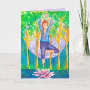 Carte Yoga Tree Pose femme heureux anniversaire