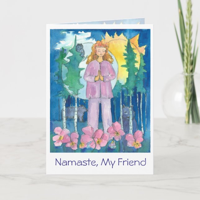 Carte Yoga Wolf Owl Bear Wildlife Namaste Mon Ami (Devant)