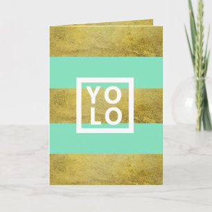 Carte YOLO Simulated Gold Foil & Mint Stripe Modern Fold