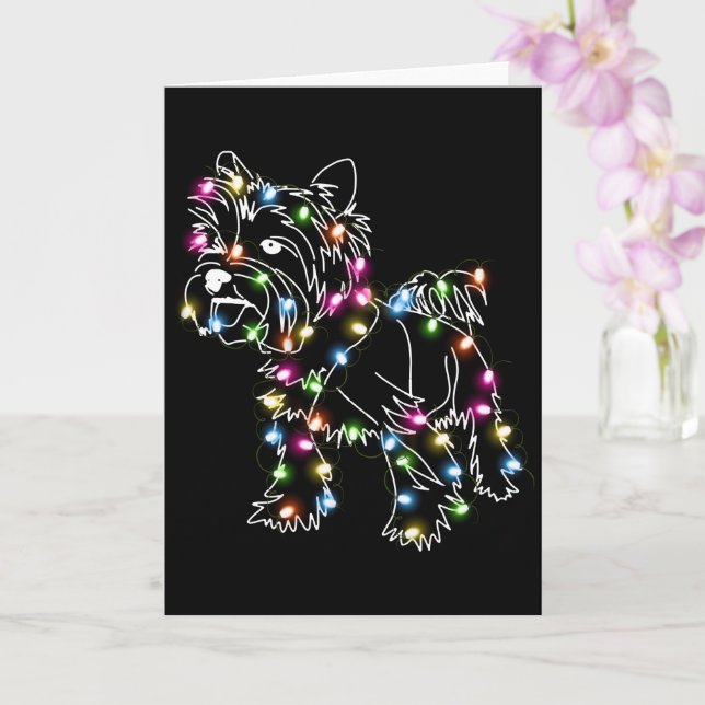 Carte Yorkie avec lumière de Noël Propriétaire de Yorkie (Orchidée)