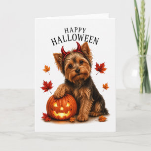 Carte Yorkie Yorkshire Terrier Halloween Chien Diable
