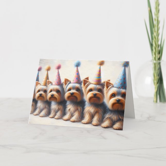 Carte Yorkies Anniversaire Avec Casquettes (Devant)
