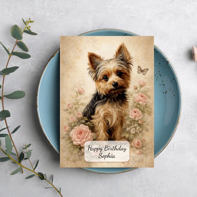 Carte Yorkshire Terrier avec des Roses (Créateur téléchargé)