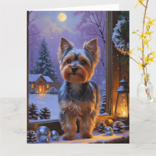 Carte Yorkshire Terrier Avec Les Lumières De Noël