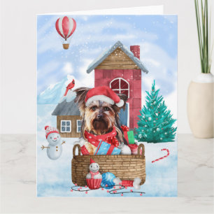 Carte Yorkshire Terrier chien dans la maison de Noël enn