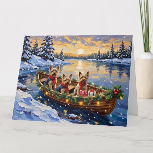 Carte Yorkshire Terrier Christmas Boat Holiday (Devant)