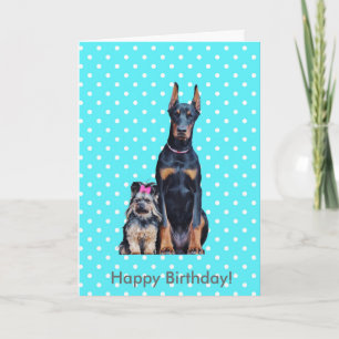 Carte Yorkshire Terrier Doberman heureux voeux d'anniver