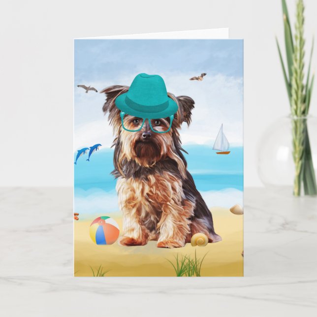 Carte Yorkshire Terrier Dog sur la plage (Devant)