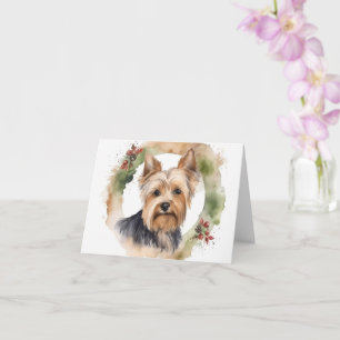 Carte Yorkshire Terrier Fête de la couronne de Noël Coup