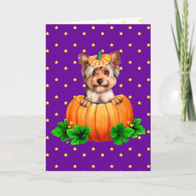 Carte Yorkshire Terrier Halloween Jack-O-Lantern (Devant)