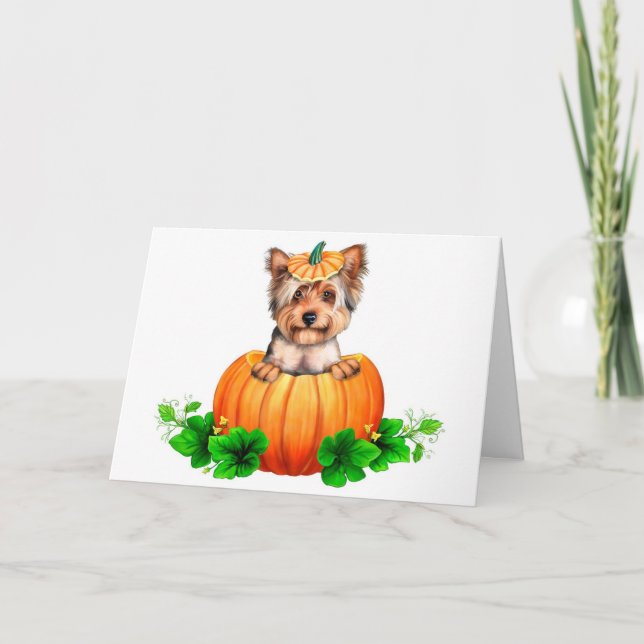 Carte Yorkshire Terrier Halloween Jack-o'-lantern (Devant)