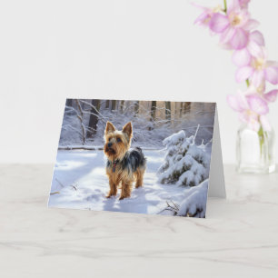 Carte Yorkshire Terrier Laisser Neige Noël