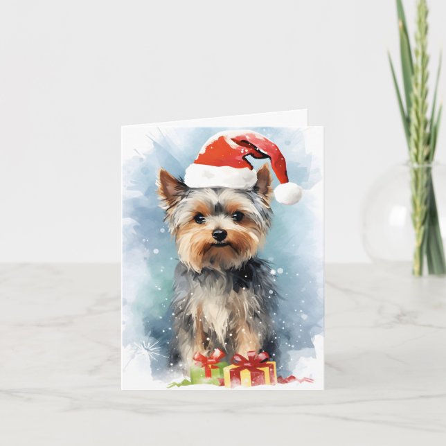 Carte Yorkshire Terrier peinture de Noël (Devant)