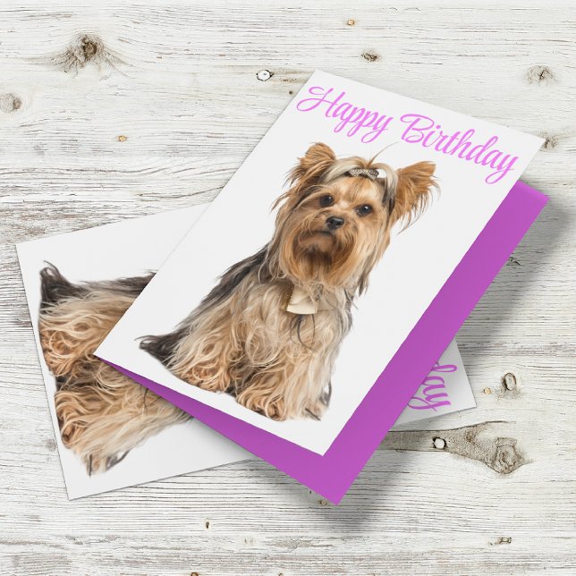 Carte Yorkshire Terrier rose mignon Yorkie Joyeux annive (Créateur téléchargé)