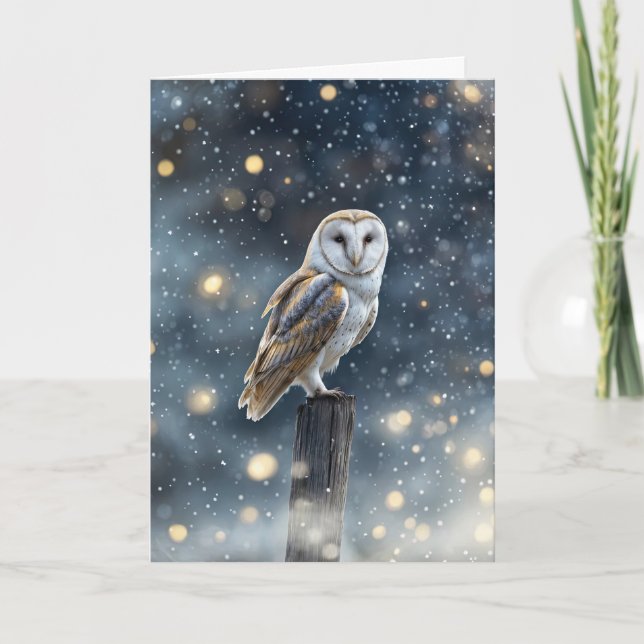 Carte Yule solstice d'hiver avec belle chouette avec nei (Devant)