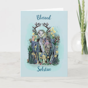 Carte Yule Winter Solstice Chouette À Grange Avec Runes