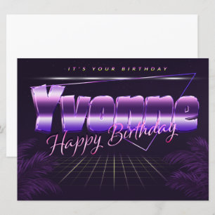 Carte Yvonne Nom Prénom lila retro