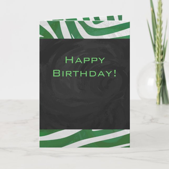 Carte Zebra Monogramme Vert et Blanc Impression (Devant)