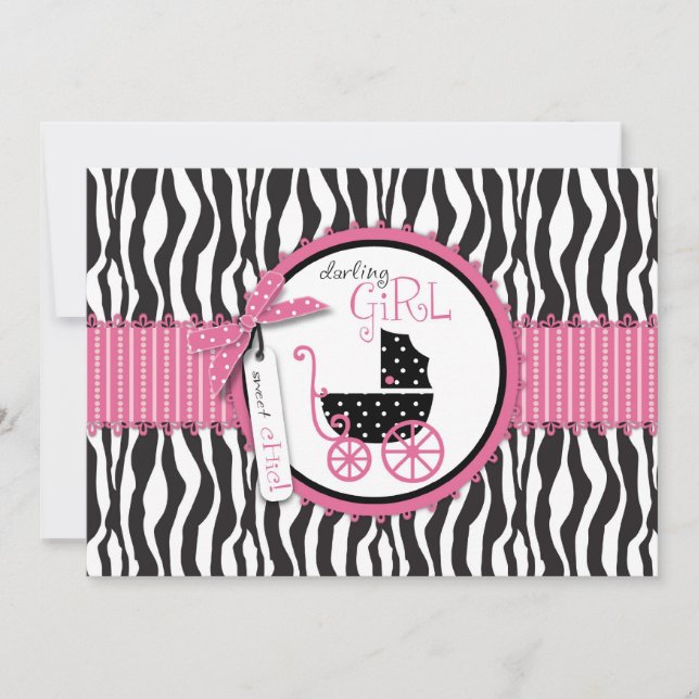 Carte Zebra Print & Baby Carriage (Devant)