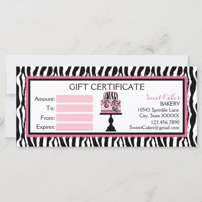 Carte Zebra Print Cake Boulangerie Certificat cadeau (Devant)