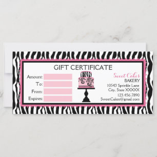 Carte Zebra Print Cake Boulangerie Certificat cadeau