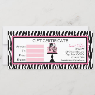 Carte Zebra Print Cake Boulangerie Certificat cadeau