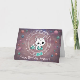 Carte Zodiac Cancer mignon Chat Roue Planète Astrologie