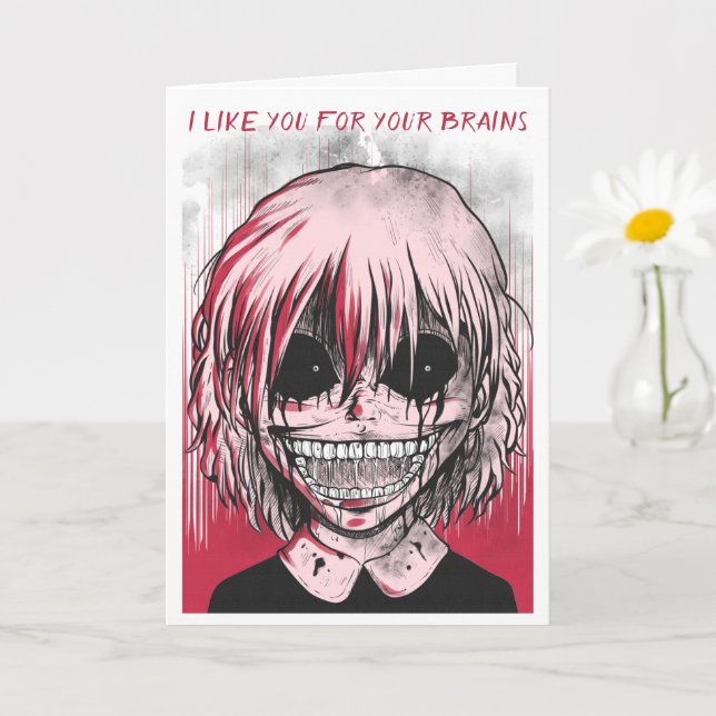 Carte Zombie Girl Horror Style Drôle Saint Valentin (Petite plante)