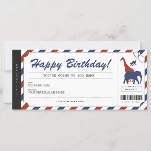 Carte Zoo Billet cadeau d'anniversaire Certificat