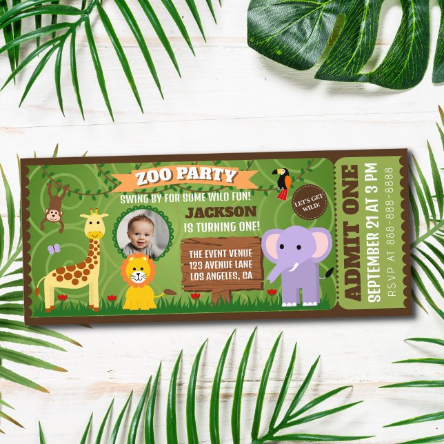 Carte Zoo Ticket Wild Animal Safari Anniversaire de enfa (Créateur téléchargé)