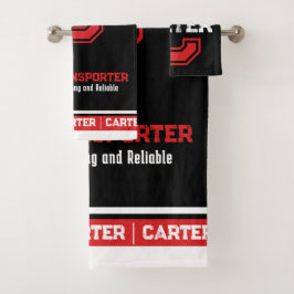 Carter Name bedeutet Sportmonogramm schwarz rot Badhandtuch Set